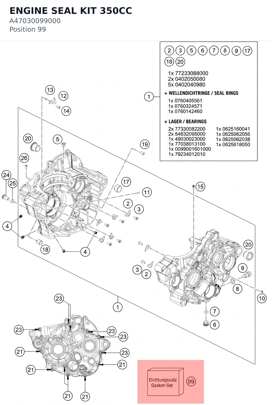 Diagram preview: ENGINE SEAL KIT 350CC (A47030099000)