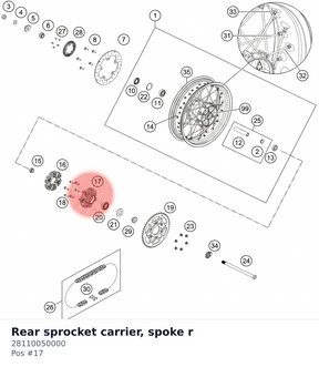Diagram preview: Rear sprocket carrier, spoke r (28110050000)