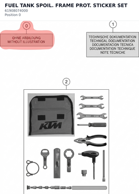 Diagram preview: FUEL TANK SPOIL. FRAME PROT. STICKER SET (61908074000)