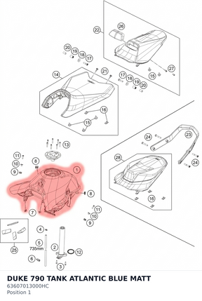Diagram preview: DUKE 790 TANK ATLANTIC BLUE MATT (63607013000HC)