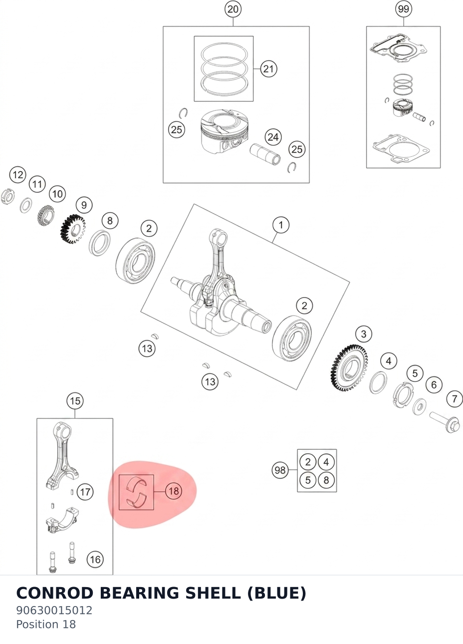 Diagram preview: CONROD BEARING SHELL (BLUE) (90630015012)
