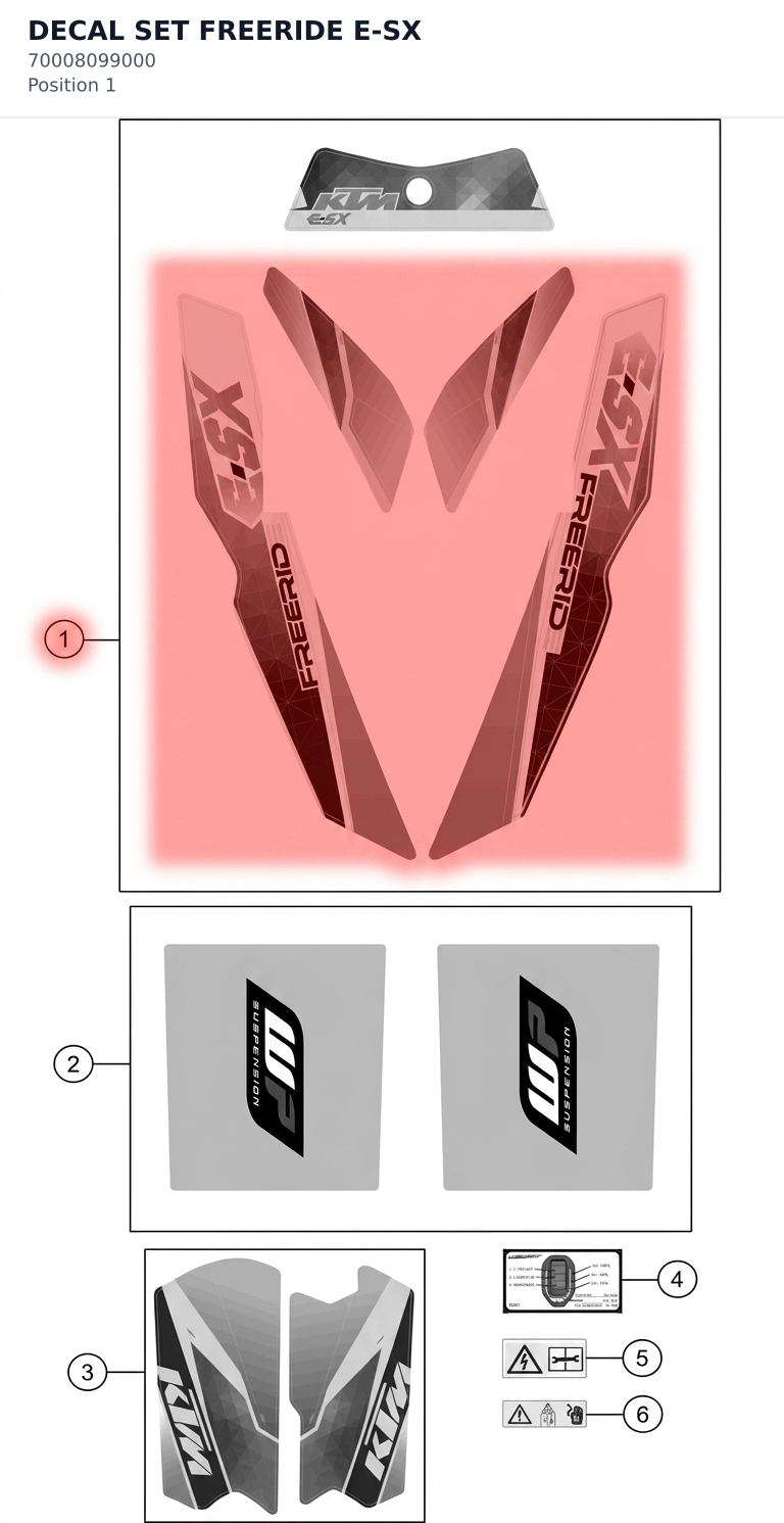 Diagram preview: DECAL SET FREERIDE E-SX (70008099000)