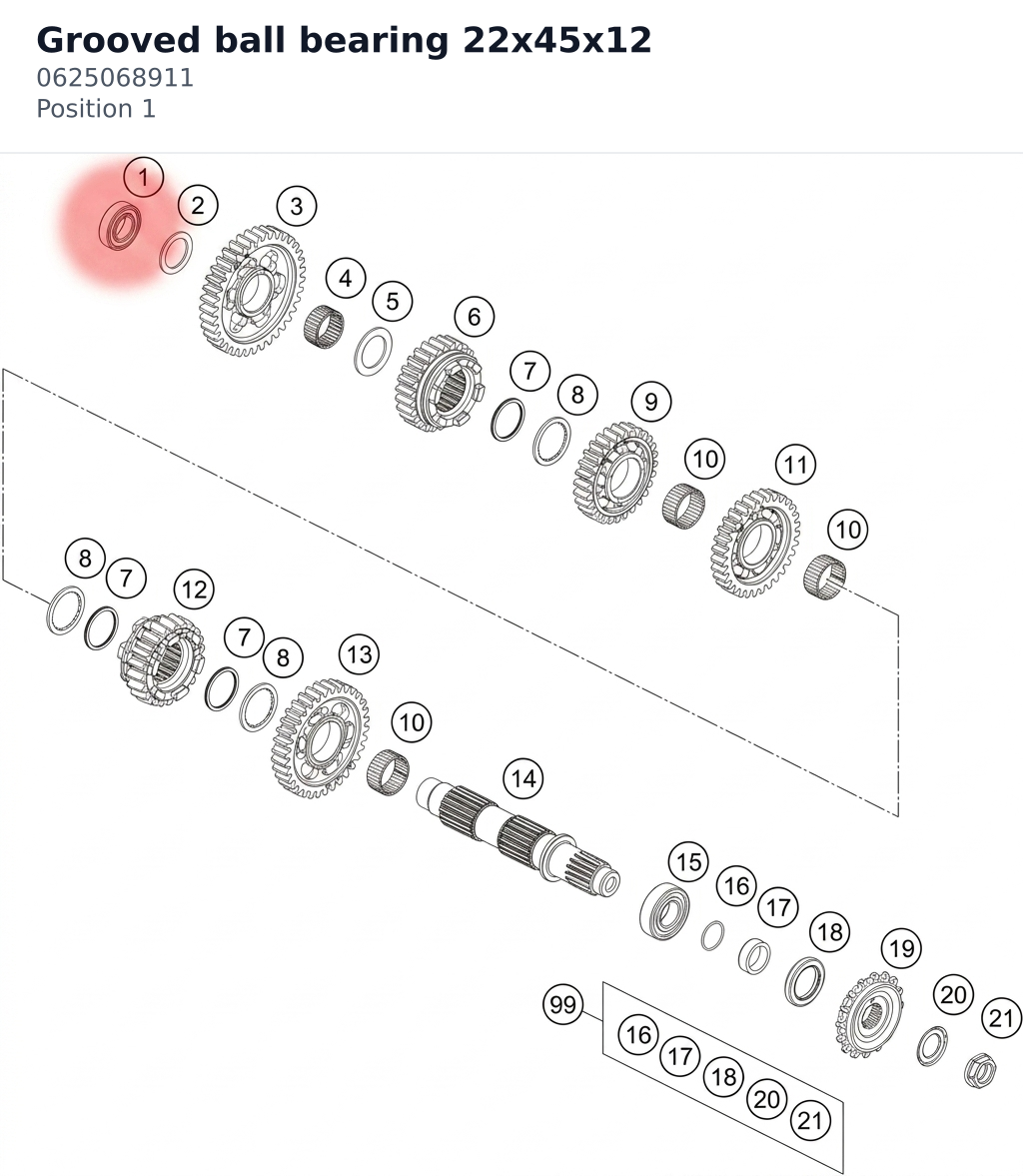 Diagram preview: Grooved ball bearing 22x45x12 (0625068911)