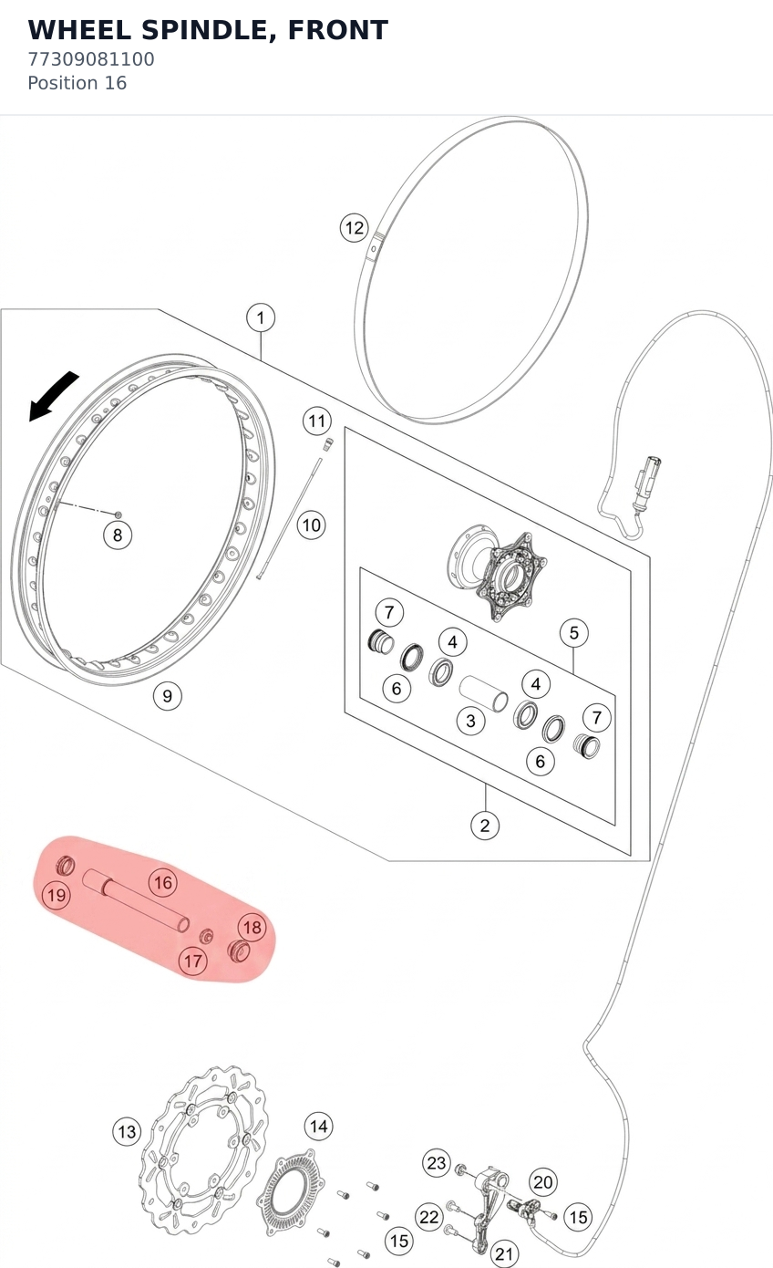 Diagram preview: WHEEL SPINDLE, FRONT (77309081100)