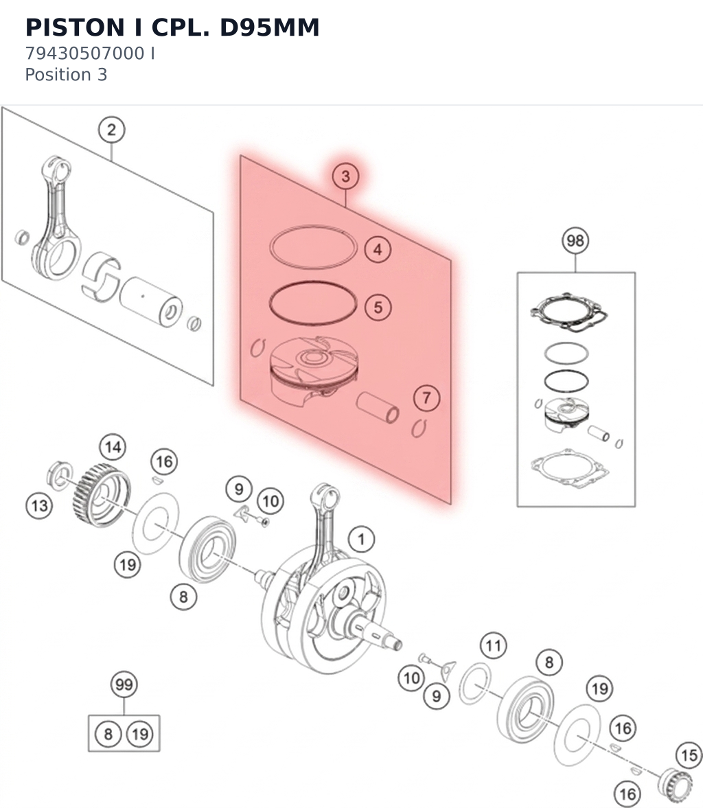 Diagram preview: PISTON I CPL. D95MM (79430507000 I)