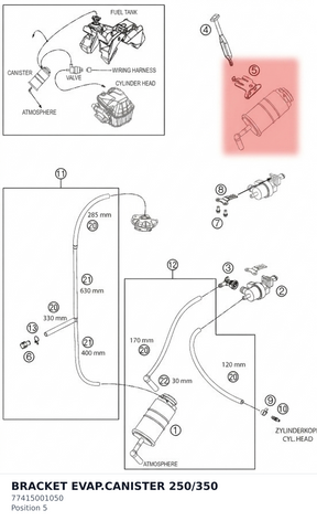 Diagram preview: BRACKET EVAP.CANISTER  250/350 (77415001050)