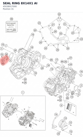 Diagram preview: SEAL RING 8X14X1 AI (45038017000)