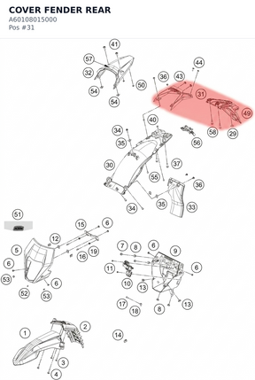 Diagram preview: COVER FENDER REAR (A60108015000)
