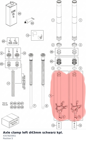 Diagram preview: Axle clamp left d43mm schwarz kpl. (43578259S1)