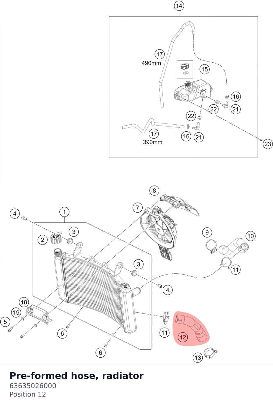 Diagram preview: Pre-formed hose, radiator (63635026000)