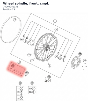Diagram preview: Wheel spindle, front, cmpl. (70009081133)
