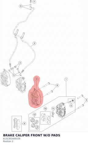 Diagram preview: BRAKE CALIPER FRONT W/O PADS (6131301600158)