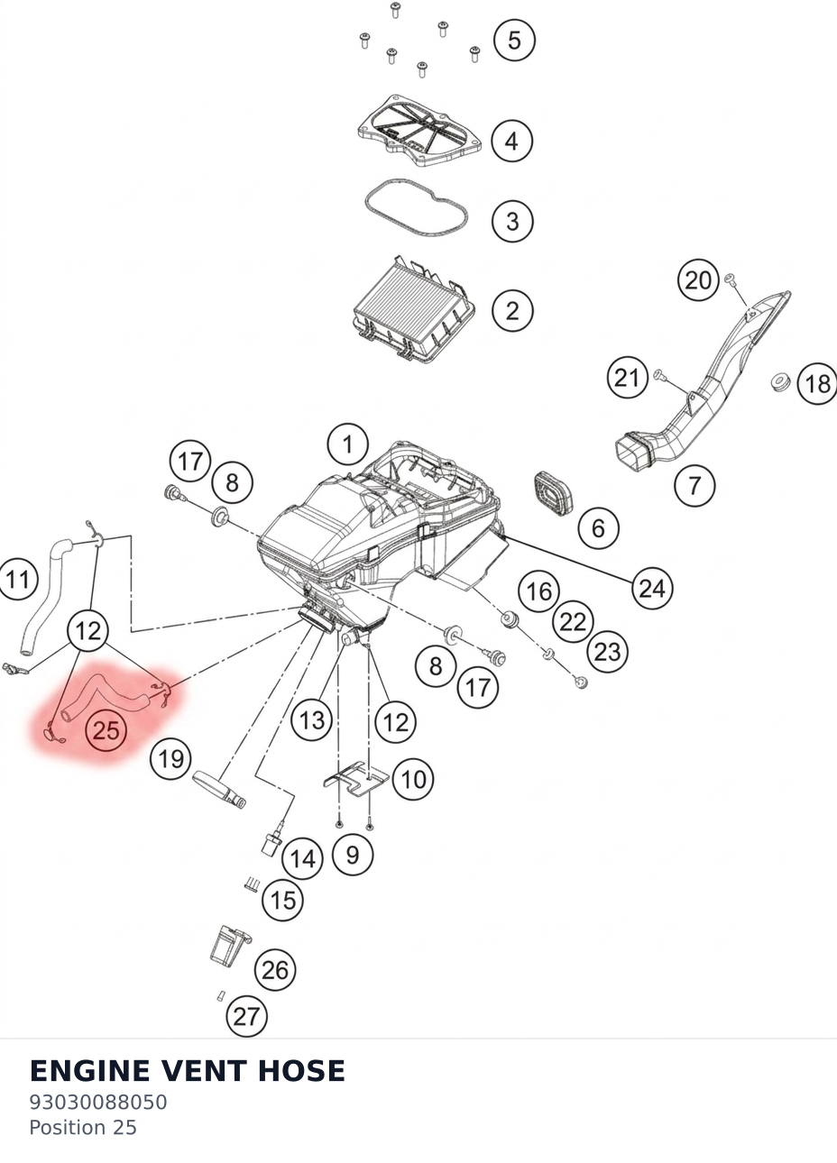 Diagram preview: ENGINE VENT HOSE (93030088050)
