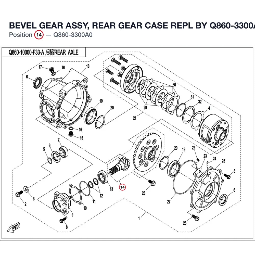 BEVEL GEAR ASSY, REAR GEAR CASE REPL BY Q860-3300A0-00001 product image