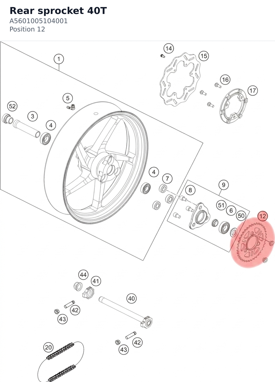 Diagram preview: Rear sprocket 40T (A5601005104001)