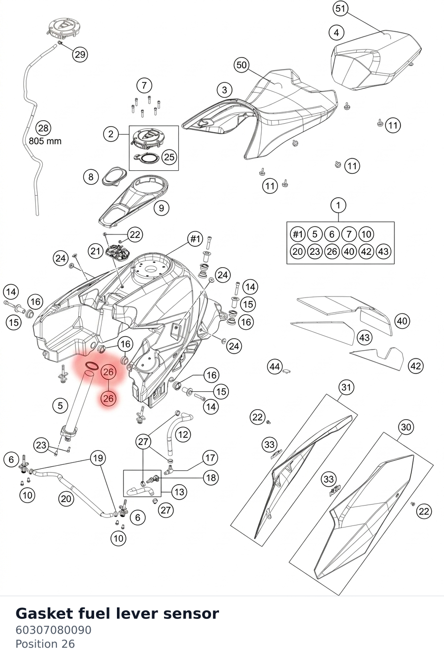 Diagram preview: Gasket fuel lever sensor (60307080090)
