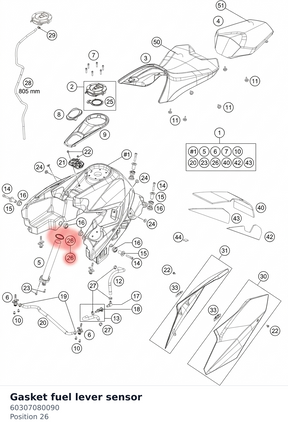 Diagram preview: Gasket fuel lever sensor (60307080090)