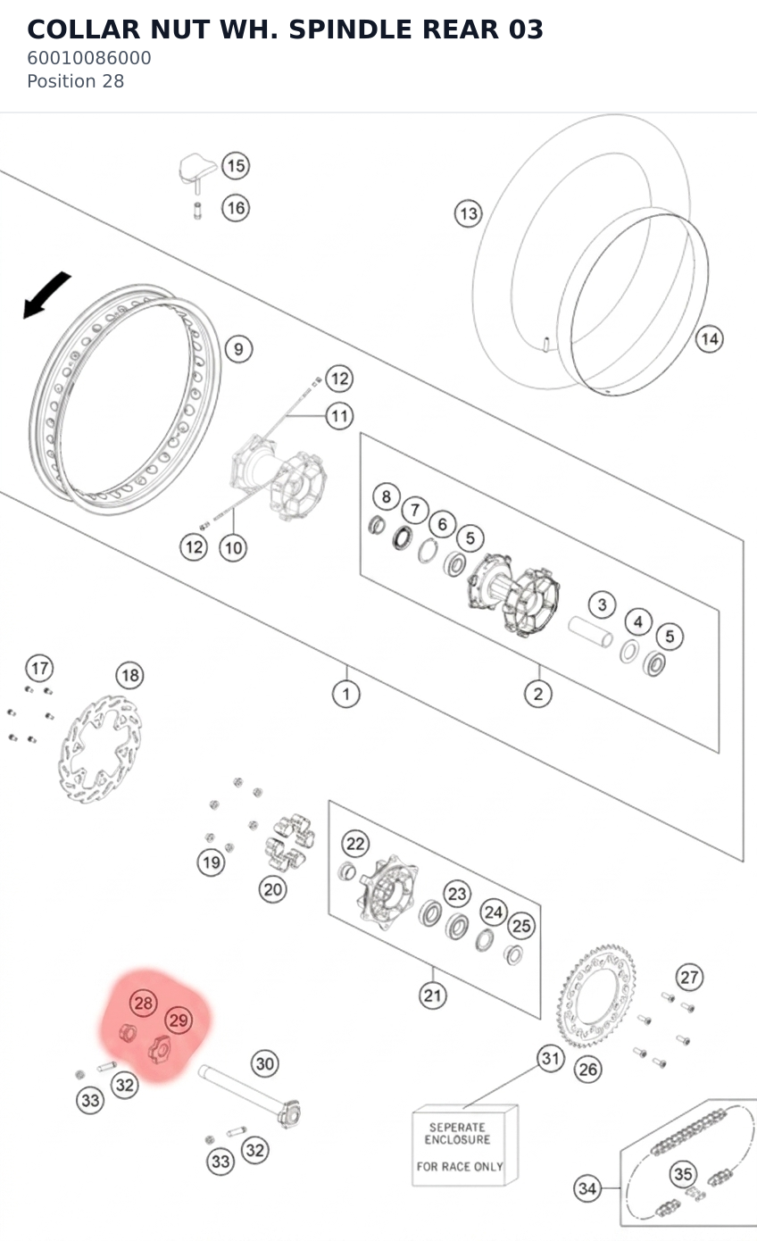 Diagram preview: COLLAR NUT WH. SPINDLE REAR 03 (60010086000)