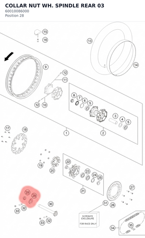 Diagram preview: COLLAR NUT WH. SPINDLE REAR 03 (60010086000)