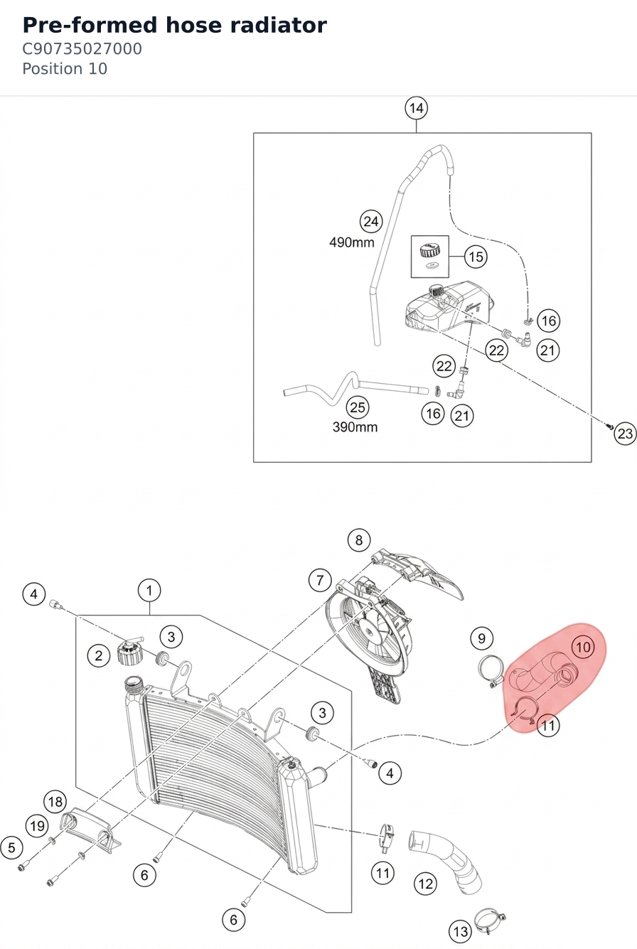Diagram preview: Pre-formed hose radiator (C90735027000)