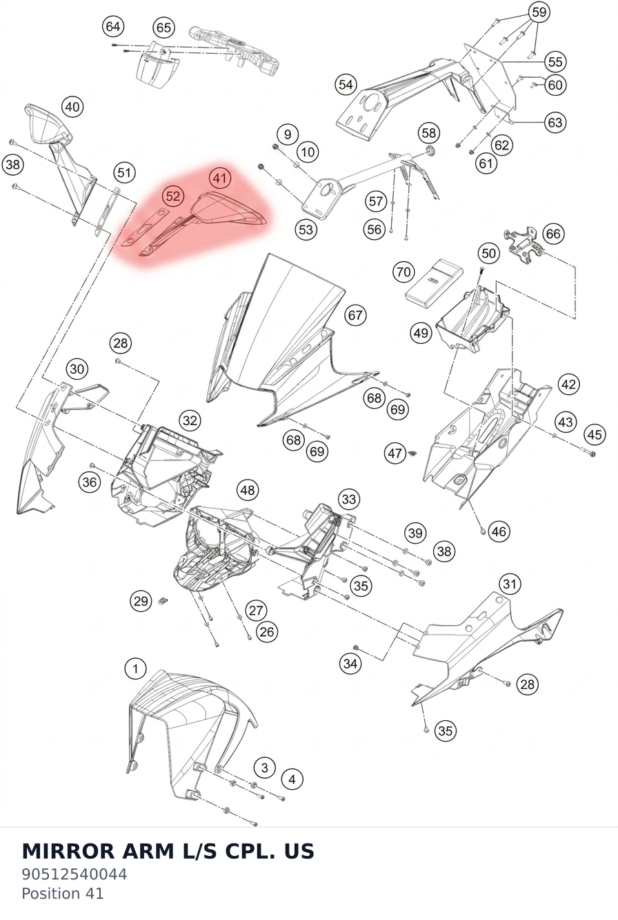 Diagram preview: MIRROR ARM L/S CPL. US (90512540044)