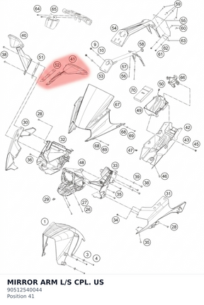 Diagram preview: MIRROR ARM L/S CPL. US (90512540044)