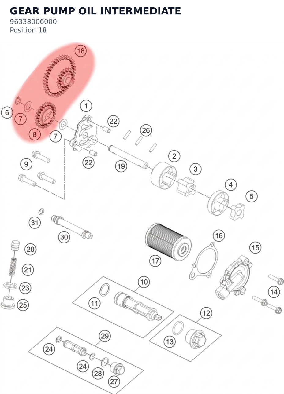 Diagram preview: GEAR PUMP OIL INTERMEDIATE (96338006000)