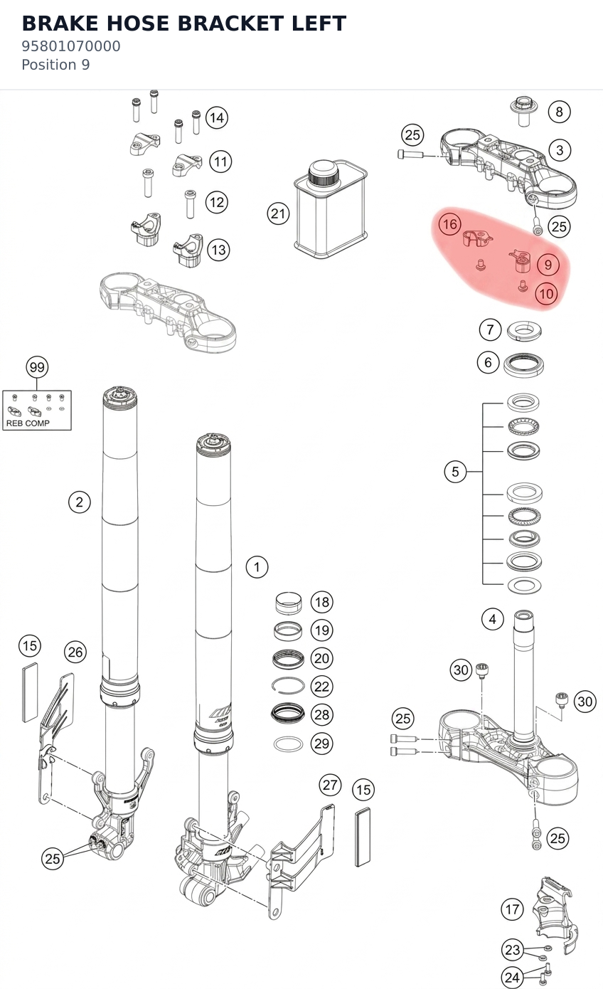 Diagram preview: BRAKE HOSE BRACKET LEFT (95801070000)