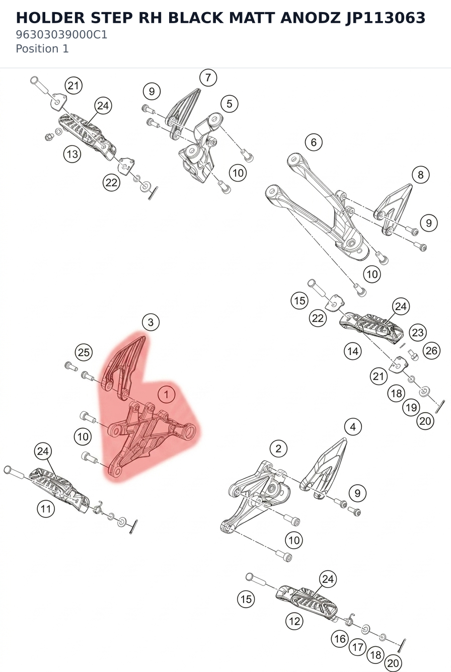 Diagram preview: HOLDER STEP RH BLACK MATT ANODZ JP113063 (96303039000C1)