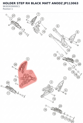 Diagram preview: HOLDER STEP RH BLACK MATT ANODZ JP113063 (96303039000C1)