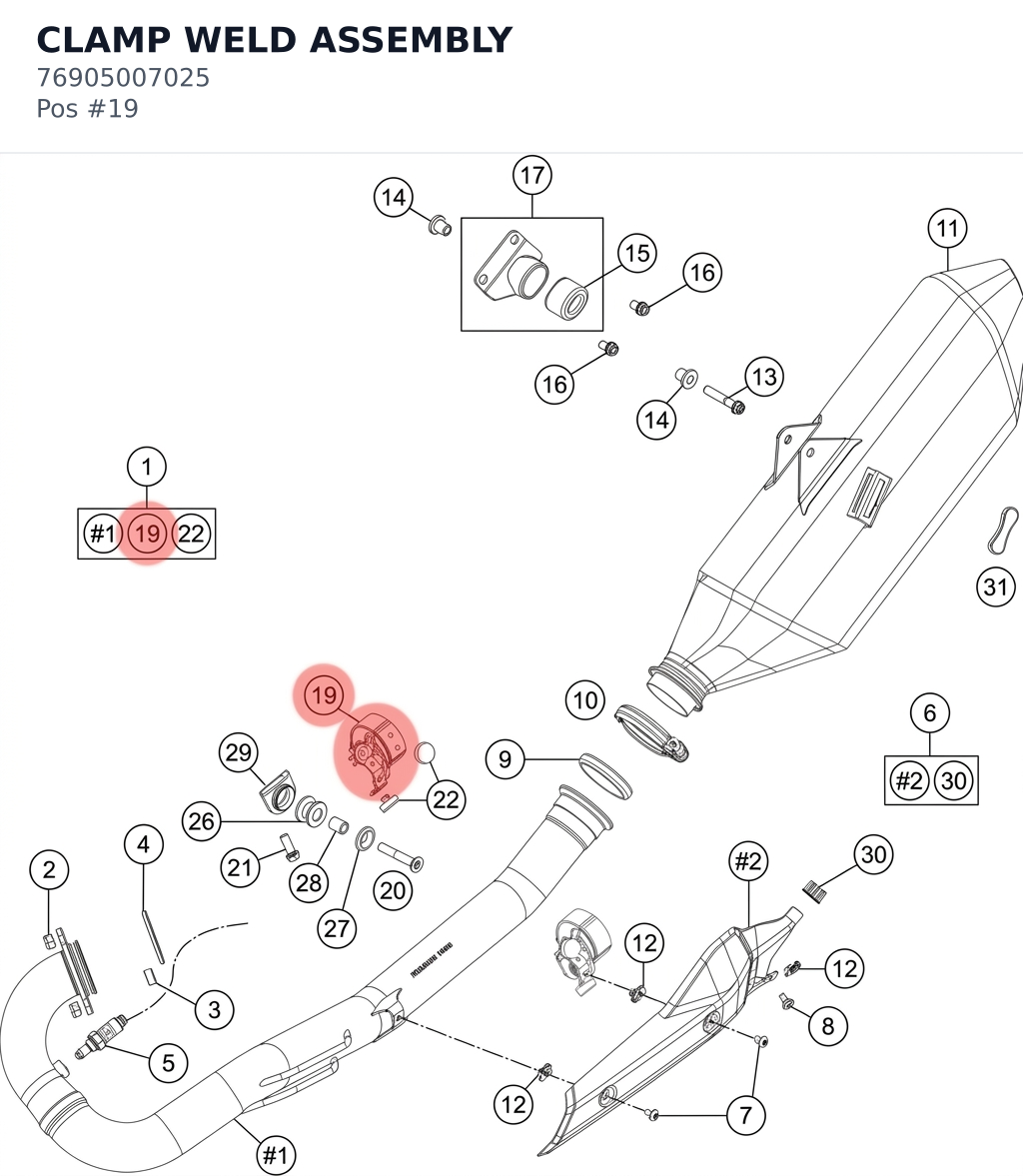 Diagram preview: CLAMP WELD ASSEMBLY (76905007025)