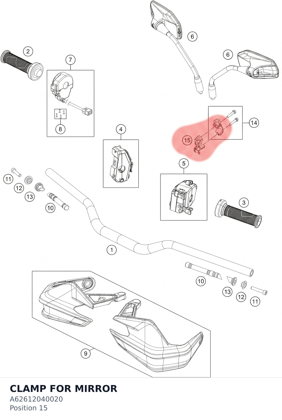 Diagram preview: CLAMP FOR MIRROR (A62612040020)