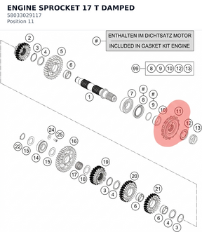 Diagram preview: ENGINE SPROCKET 17 T DAMPED (58033029117)