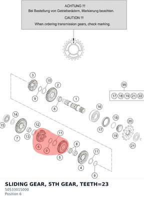 Diagram preview: SLIDING GEAR, 5TH GEAR, TEETH=23 (50533015000)
