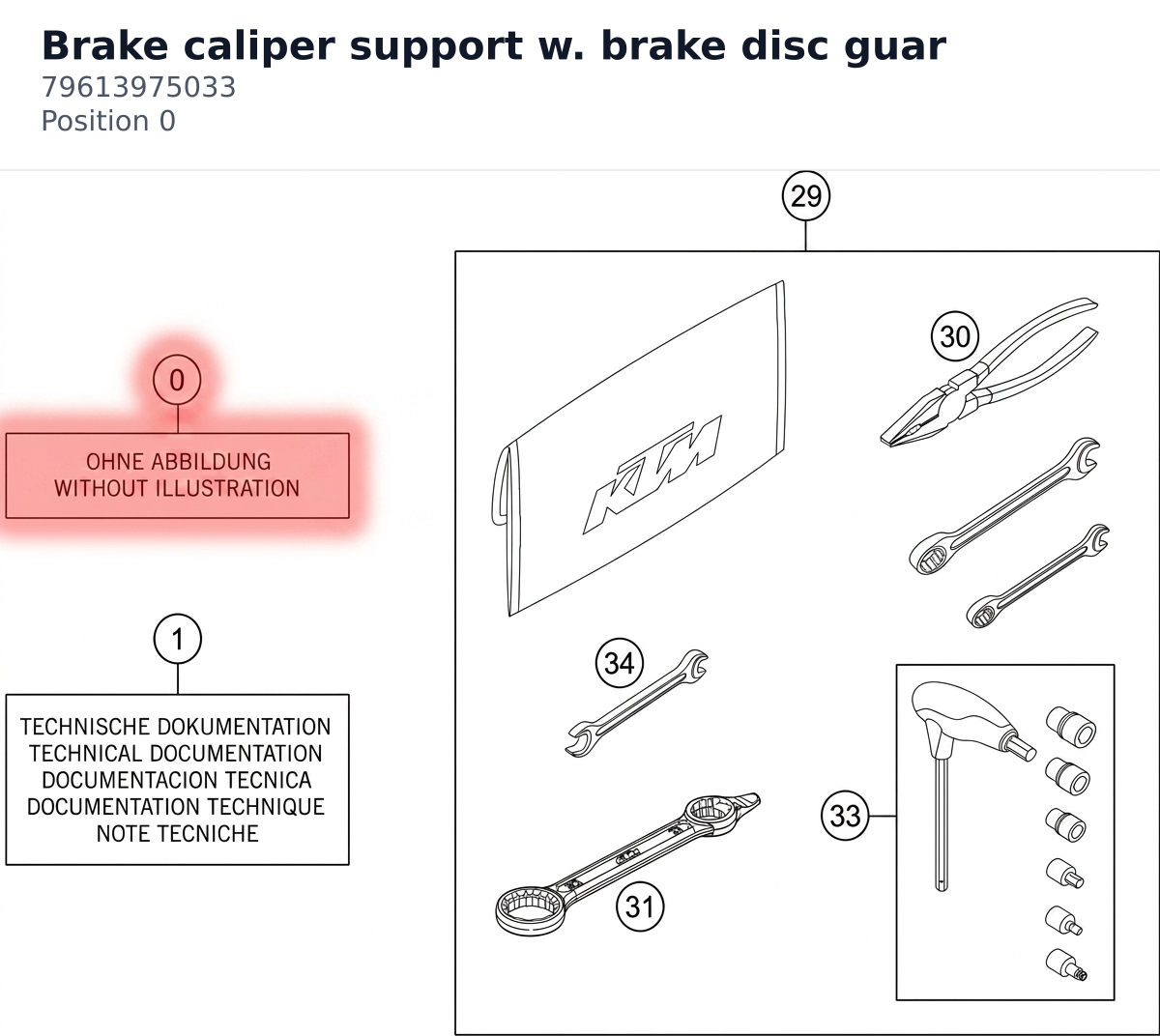Diagram preview: Brake caliper support w. brake disc guar (79613975033)