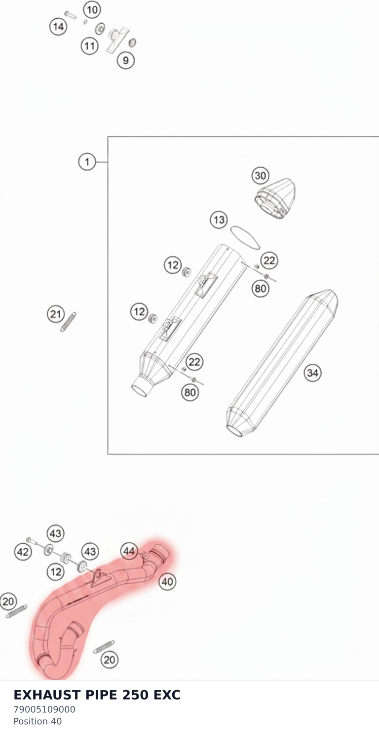 Diagram preview: EXHAUST PIPE 250 EXC (79005109000)