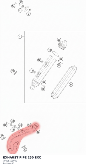 Diagram preview: EXHAUST PIPE 250 EXC (79005109000)