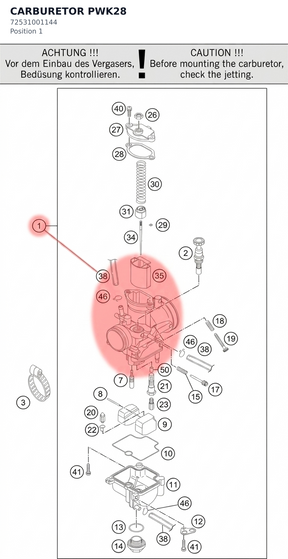 Diagram preview: CARBURETOR PWK28 (72531001144)