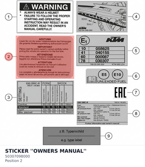 Diagram preview: STICKER ''OWNERS MANUAL'' (50307098000)