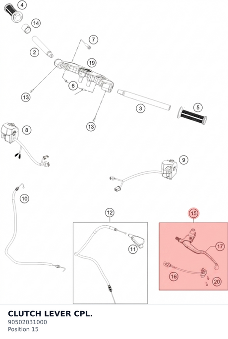 Diagram preview: CLUTCH LEVER CPL. (90502031000)