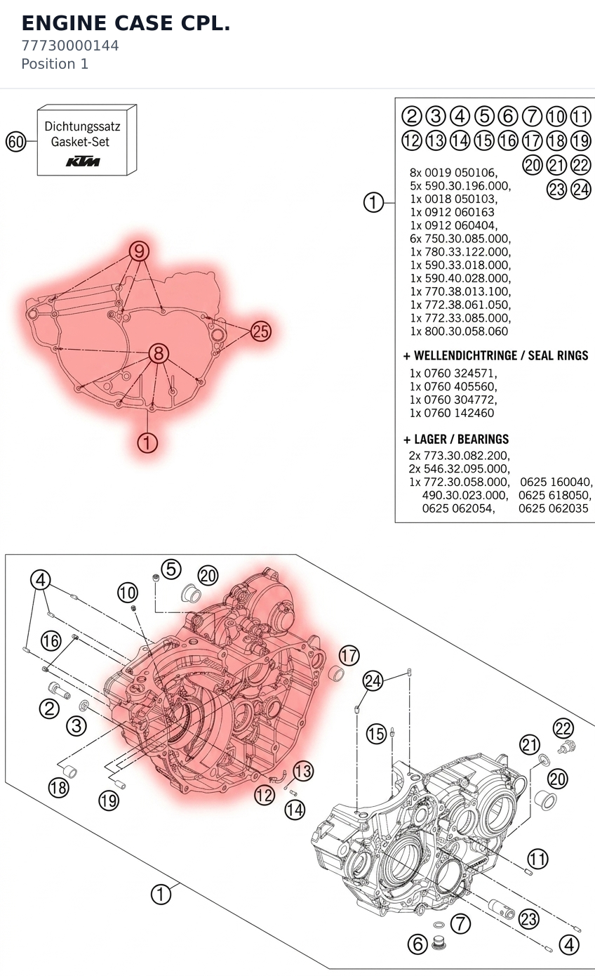 Diagram preview: ENGINE CASE CPL. (77730000144)