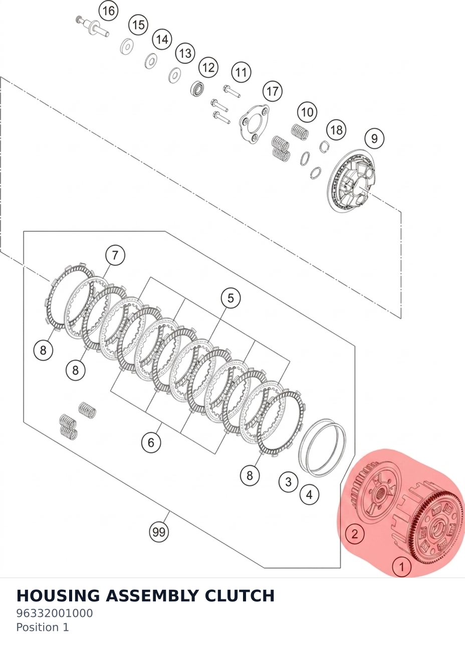 Diagram preview: HOUSING ASSEMBLY CLUTCH (96332001000)