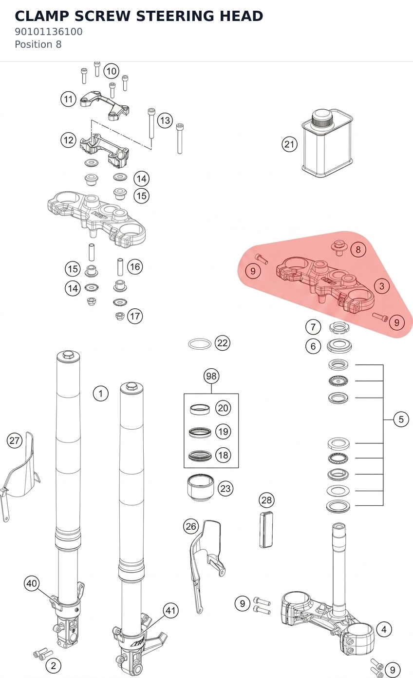 Diagram preview: CLAMP SCREW STEERING HEAD (90101136100)