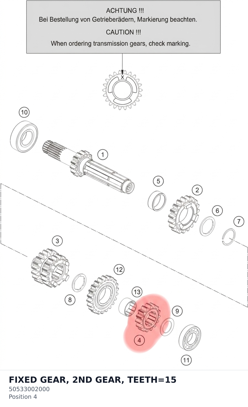 Diagram preview: FIXED GEAR, 2ND GEAR, TEETH=15 (50533002000)