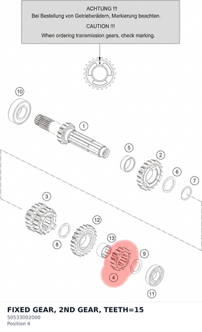 Diagram preview: FIXED GEAR, 2ND GEAR, TEETH=15 (50533002000)
