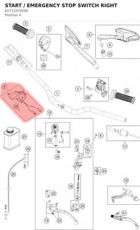 Diagram preview: START / EMERGENCY STOP SWITCH RIGHT (61711074200)