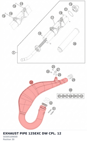 Diagram preview: EXHAUST PIPE 125EXC DW CPL. 12 (50305109000)