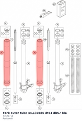 Diagram preview: Fork outer tube 44,13x580 dt54 db57 bla (43570715)