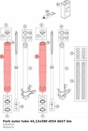 Diagram preview: Fork outer tube 44,13x580 dt54 db57 bla (43570715)