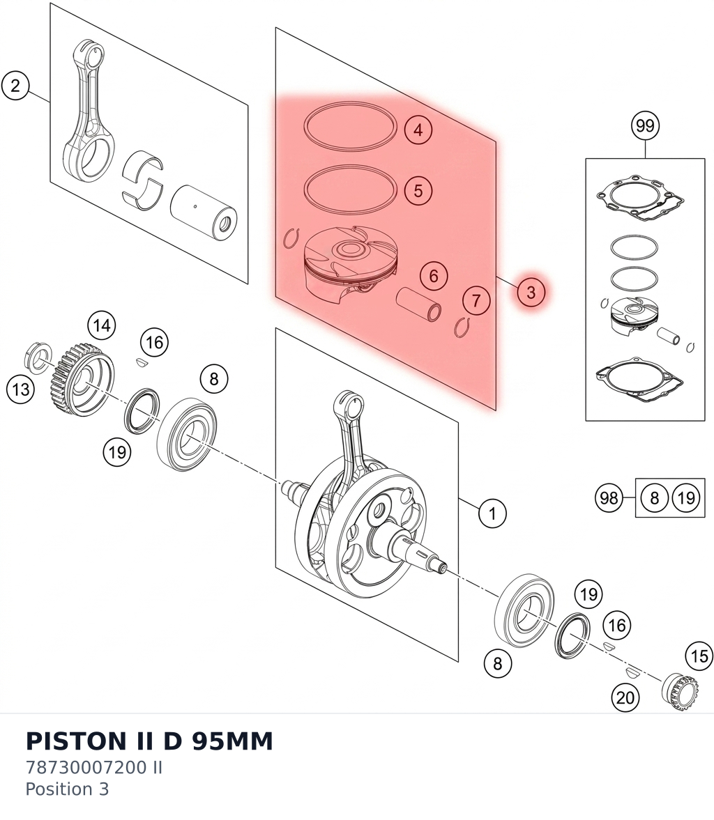 Diagram preview: PISTON II D 95MM (78730007200 II)